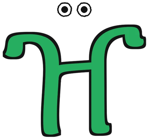 The letter ዠ with a happy face